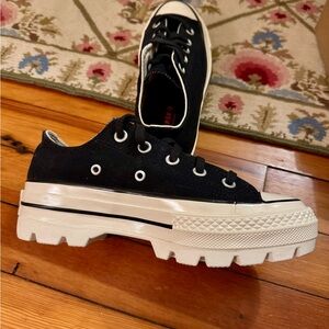Converse Custom Chuck Black Canvas Platform Lug Sole Sneakers